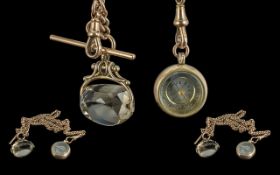 Victorian Period 1837 - 1901 9ct Gold Double Albert Watch Chain, With Attached 9ct Gold Swivel