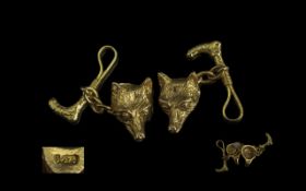 A Pair of Fine Cast - Realistic 9ct Gold Gents - Cufflinks In the Form of Foxes Heads and
