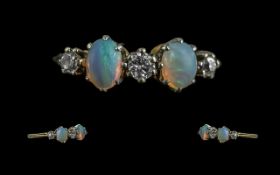 Ladies 18ct Gold and Platinum Opal & Diamond Set Ring - Marked 18ct Gold and Platinum To Interior Of