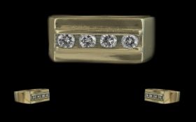 14ct Yellow Gold Modern Channel Set Designed 4 Stone Diamond Set Ring - Marked 14ct To Shank. The