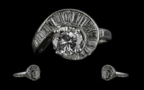 A Ladies - Superb Quality 18ct White Gold and Platinum Diamond Set Cocktail Ring. The Central Modern