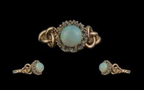 Edwardian Period 1902 - 1910 Ladies Attractive 18ct Gold Opal and Diamond Set Cluster Ring.