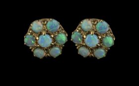 Antique Period - Superb Pair of 15ct Gold Opal Set Earrings of Cluster Design ( Flower head ) The