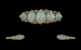 Antique Period - Attractive 18ct Gold 5 Stone Opal Set Ring, Gallery Setting. Not Marked but Tests