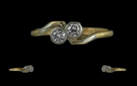 Antique Period - Pleasing 18ct Gold Two Stone Diamond Set Ring, Marked 18ct to Shank.