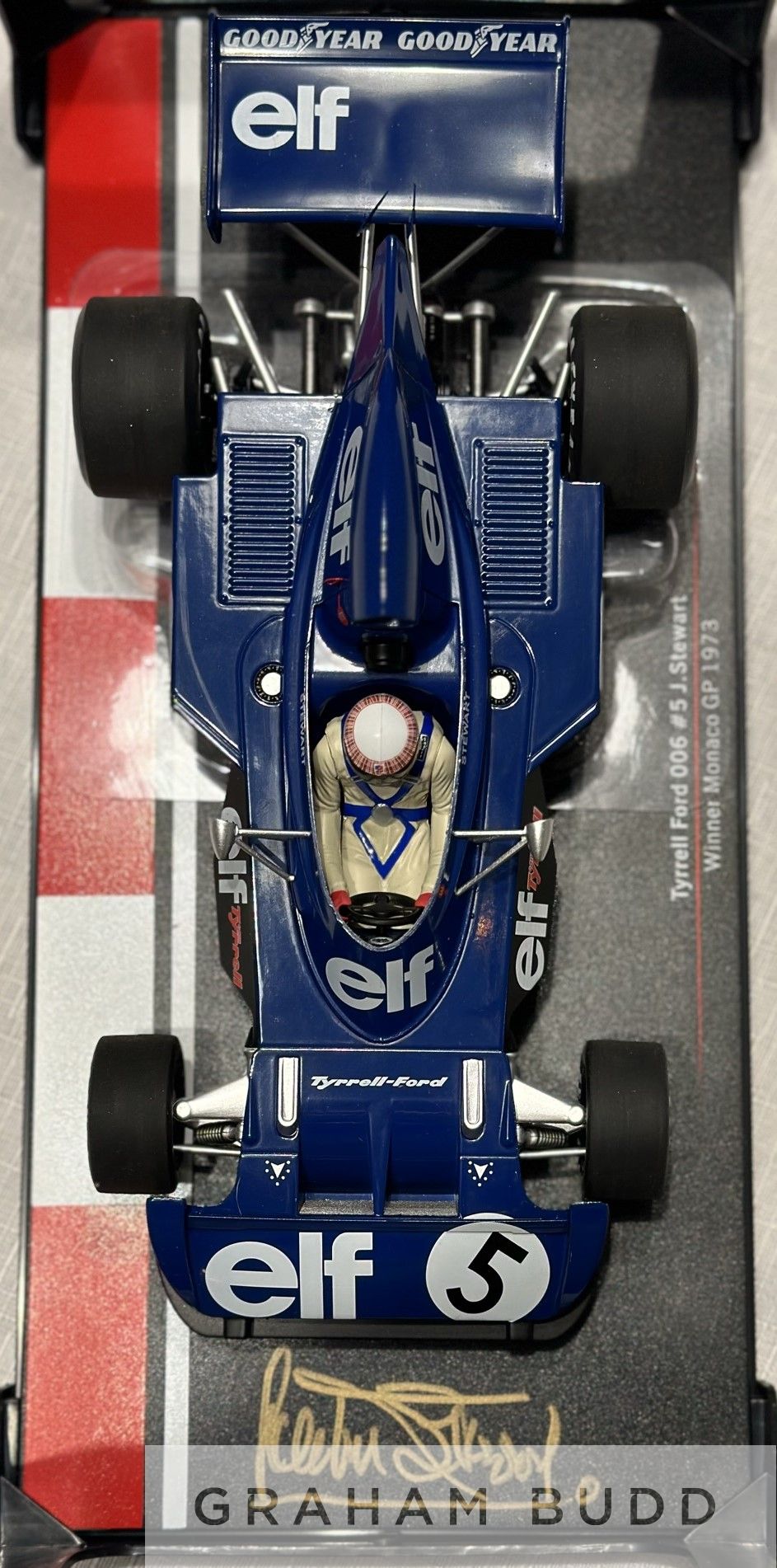 Sir Jackie Stewart (UK) signed 1/18 model car Elf Tyrrell Ford 006 signed by Jackie Stewart #5