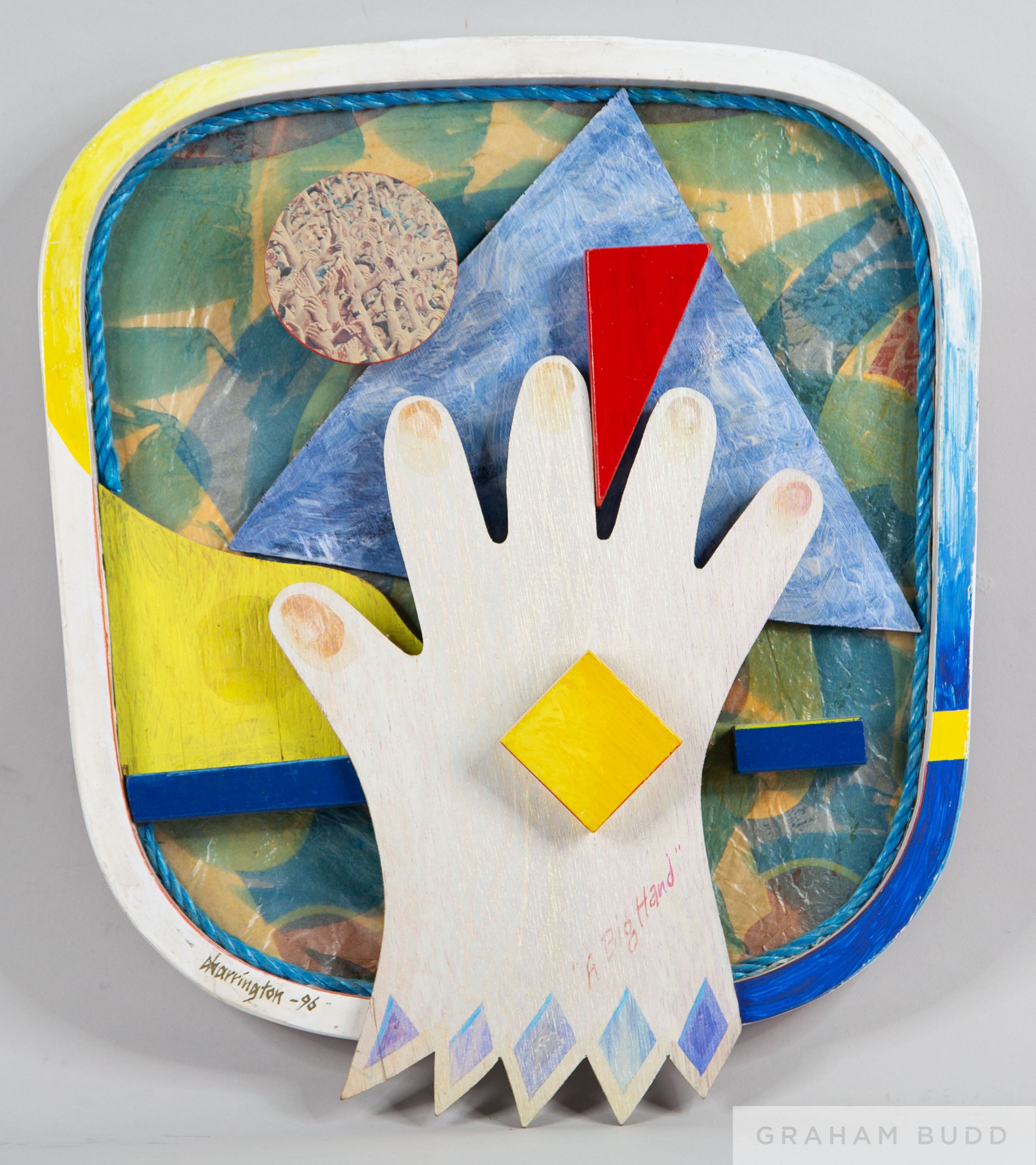 Denis Barrington 'A Big Hand' mixed media wall sculpture, 1996