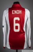 Eyong Enoh red and white No.6 Ajax long sleeve shirt 2011-12,