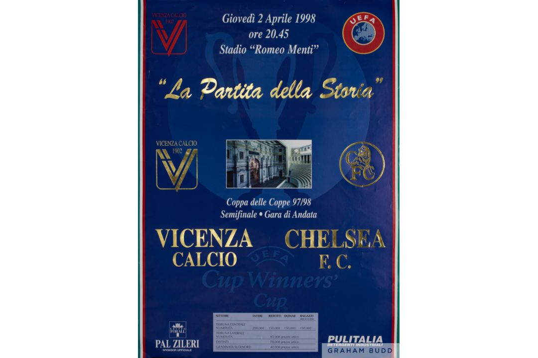 Official match poster Vicenza v Chelsea European Cup Winners` Cup semi-final, 1998