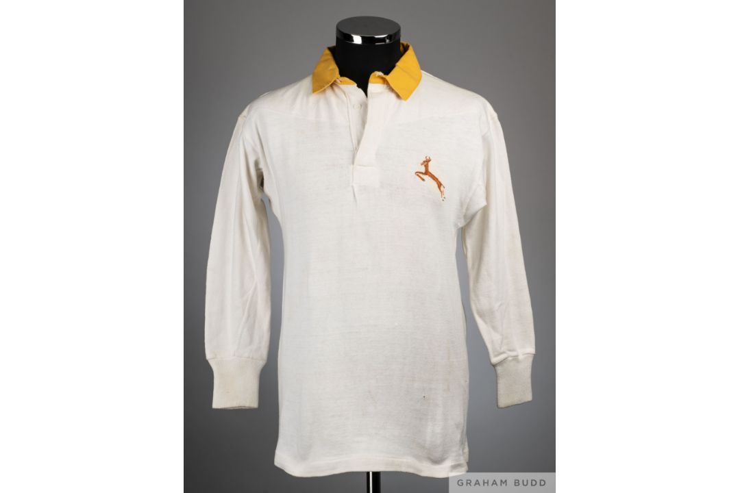 Piet Uys white and yellow No.9 South Africa International match worn rugby shirt - Image 1 of 2