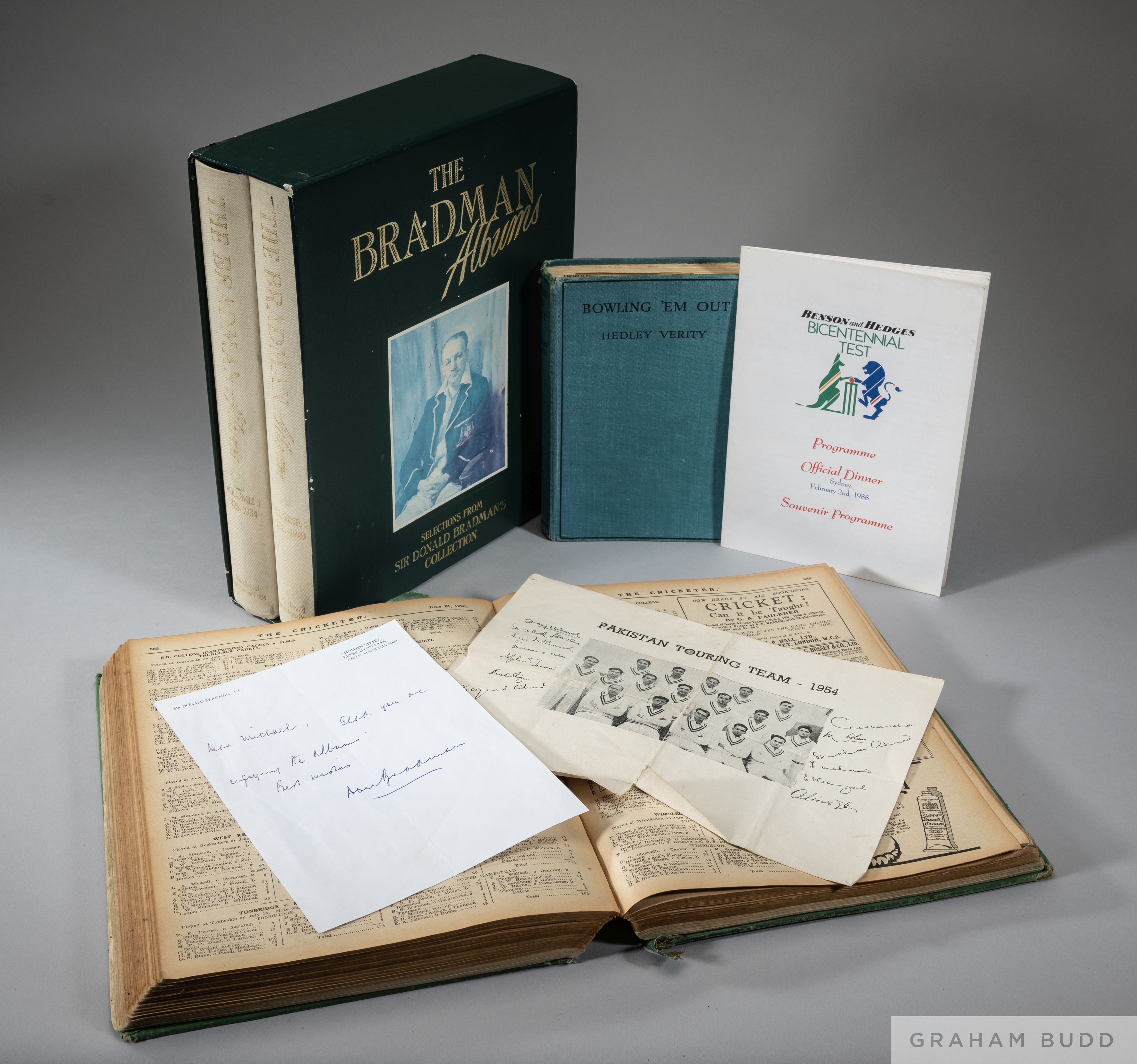 Collection of cricket and sporting memorabilia including a signed letter from Sir Don Bradman