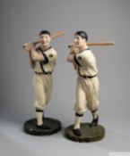 Two 20th century plaster baseball figures in Washington Senators outfits