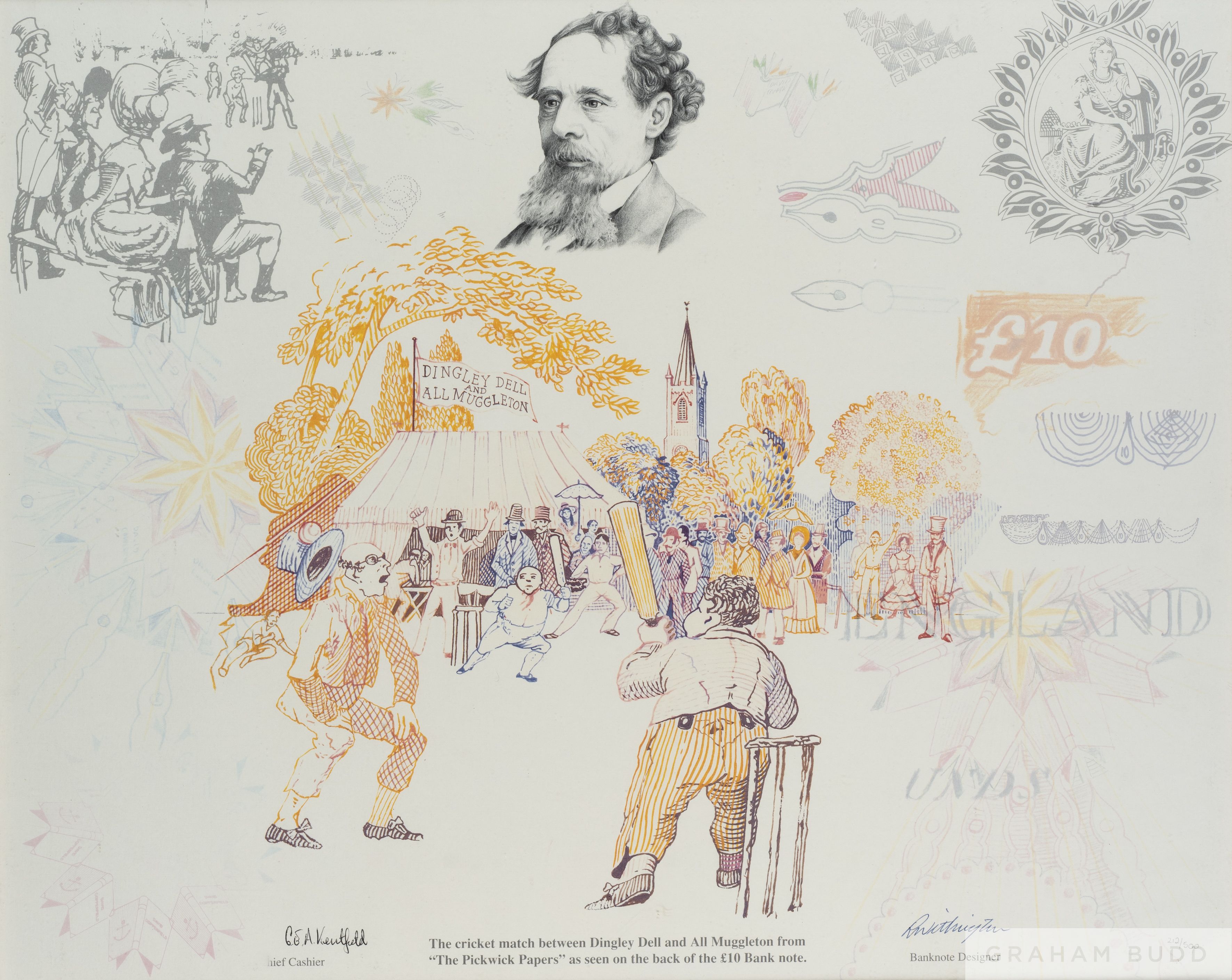 A group of five framed and glazed cricket prints, - Image 2 of 5