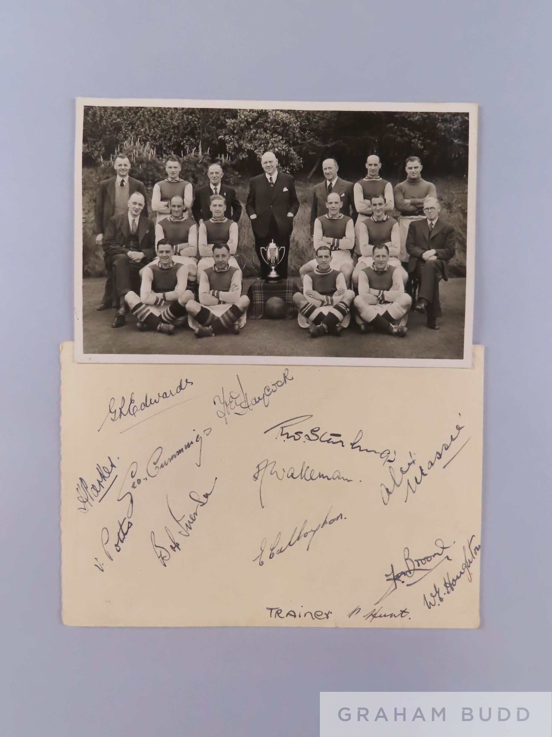 Black and white Football League (North) War Cup Winners team line-up photograph, May 1944