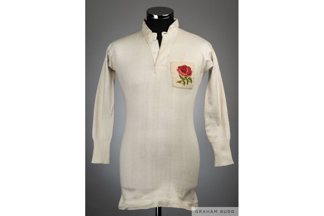 Peter Cranmer white No.13 England International match worn rugby shirt, 1936 - Image 1 of 2