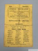 Wolverhampton Wanderers v. Manchester United match programme, 30th November 1946