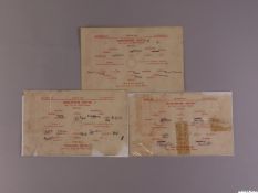 Three Manchester United single-sheet wartime match programmes, 1943-44