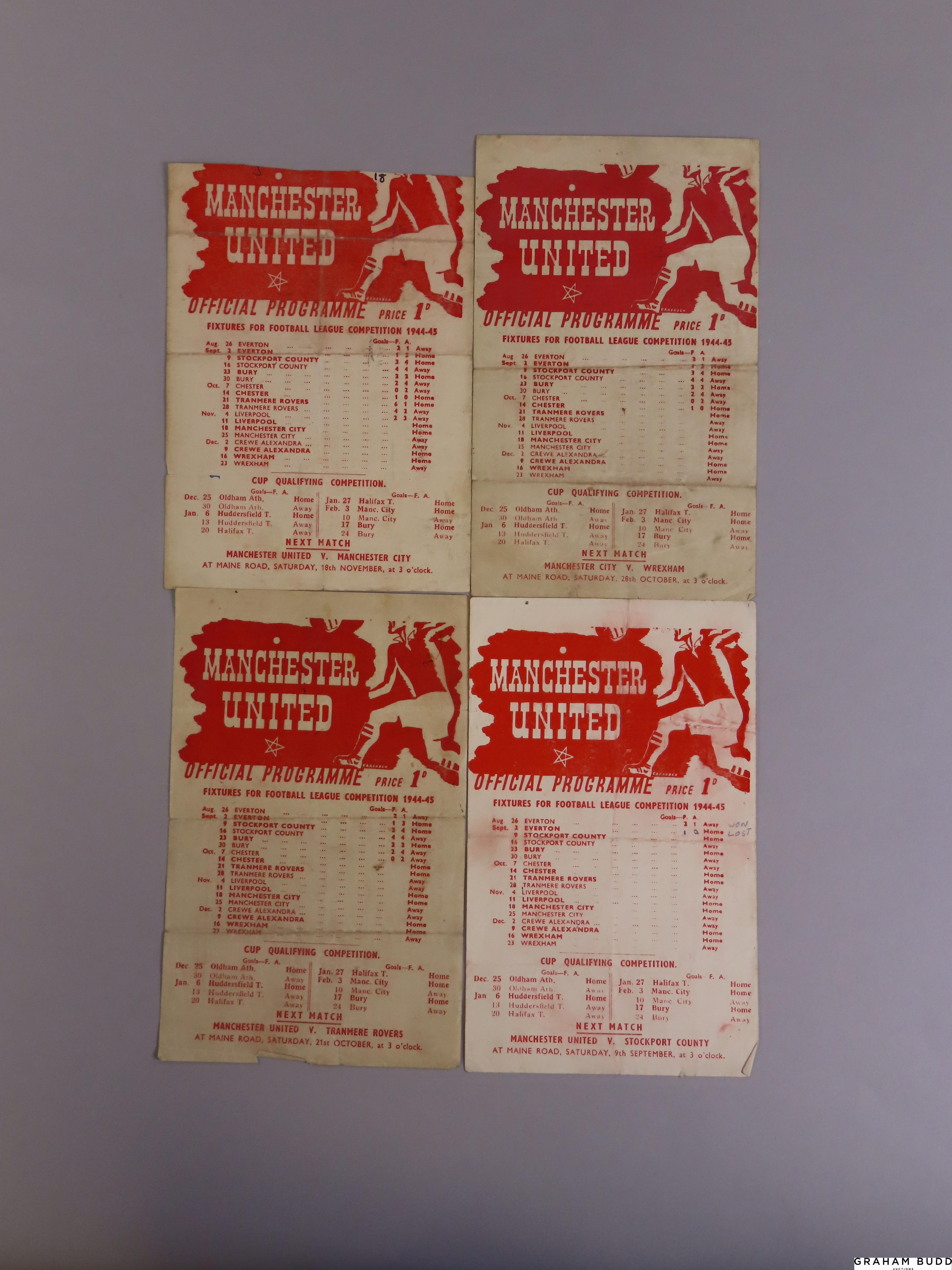 Four Manchester United single-sheet wartime match programmes, 1944-45 - Image 2 of 3