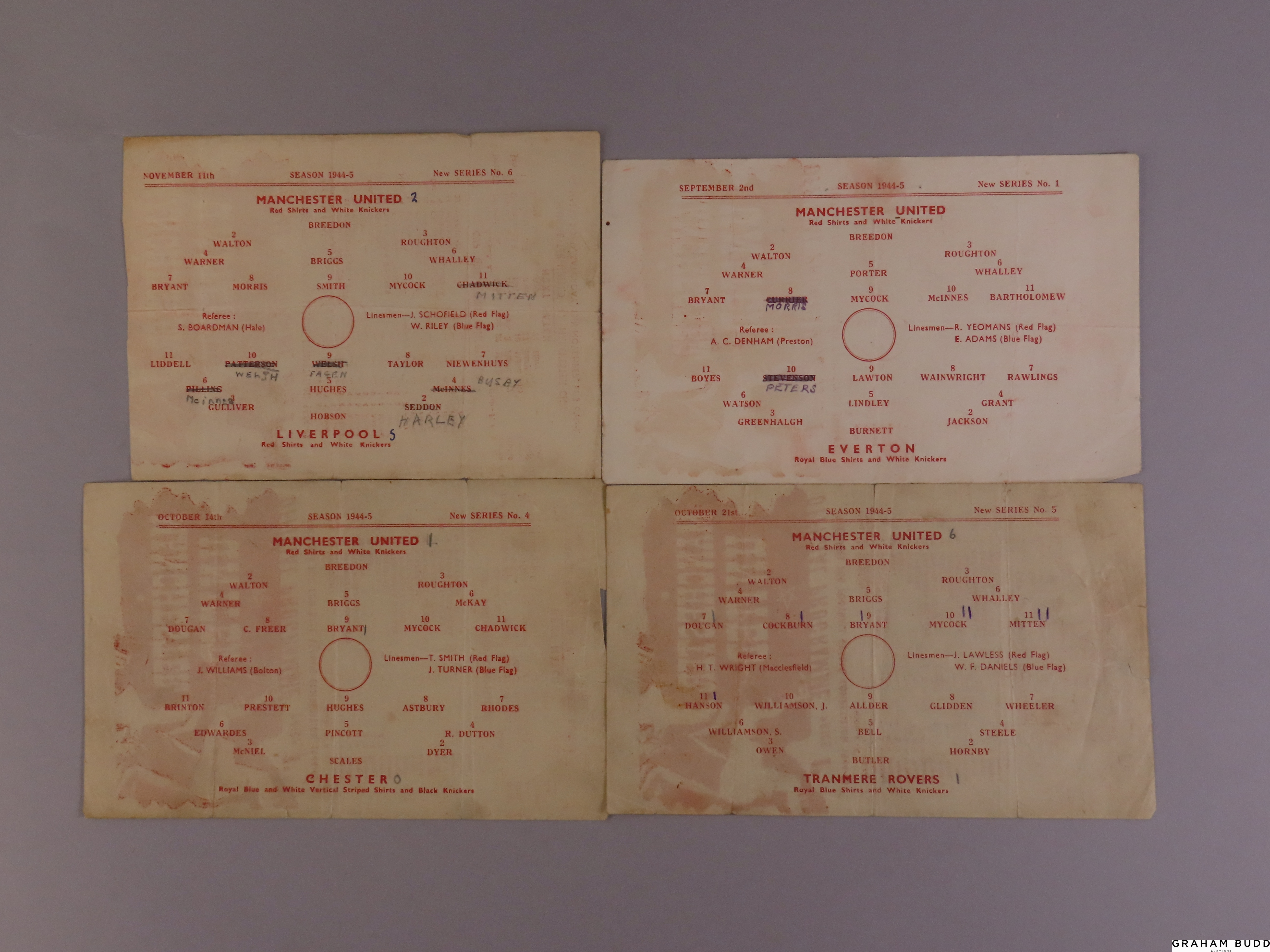 Four Manchester United single-sheet wartime match programmes, 1944-45 - Image 3 of 3