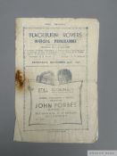 Blackburn Rovers v. Manchester United match programme, 14th December 1946