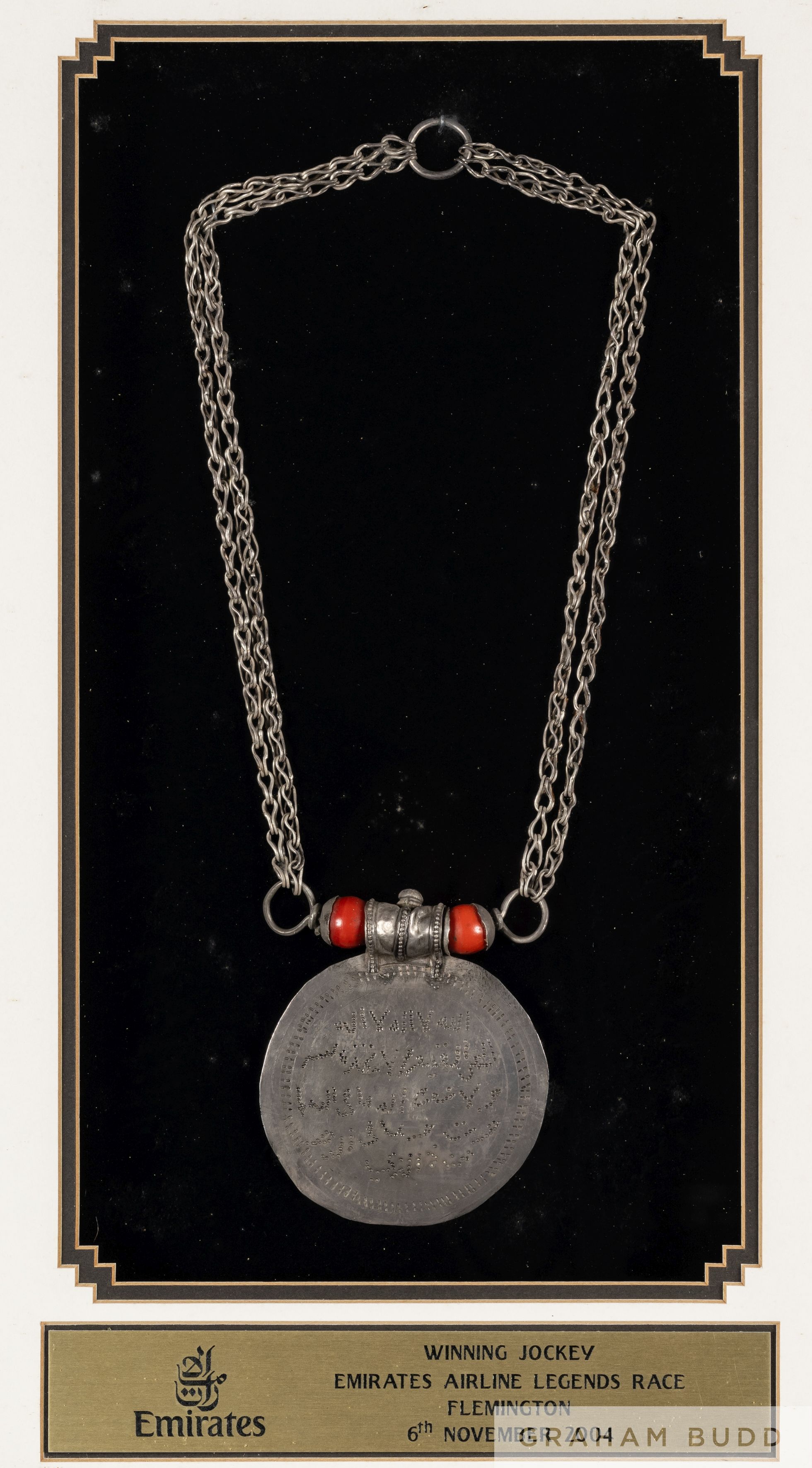 Pat Eddery's winning jockey medallion for thee Emirates Airlines Legends Race at Flemington