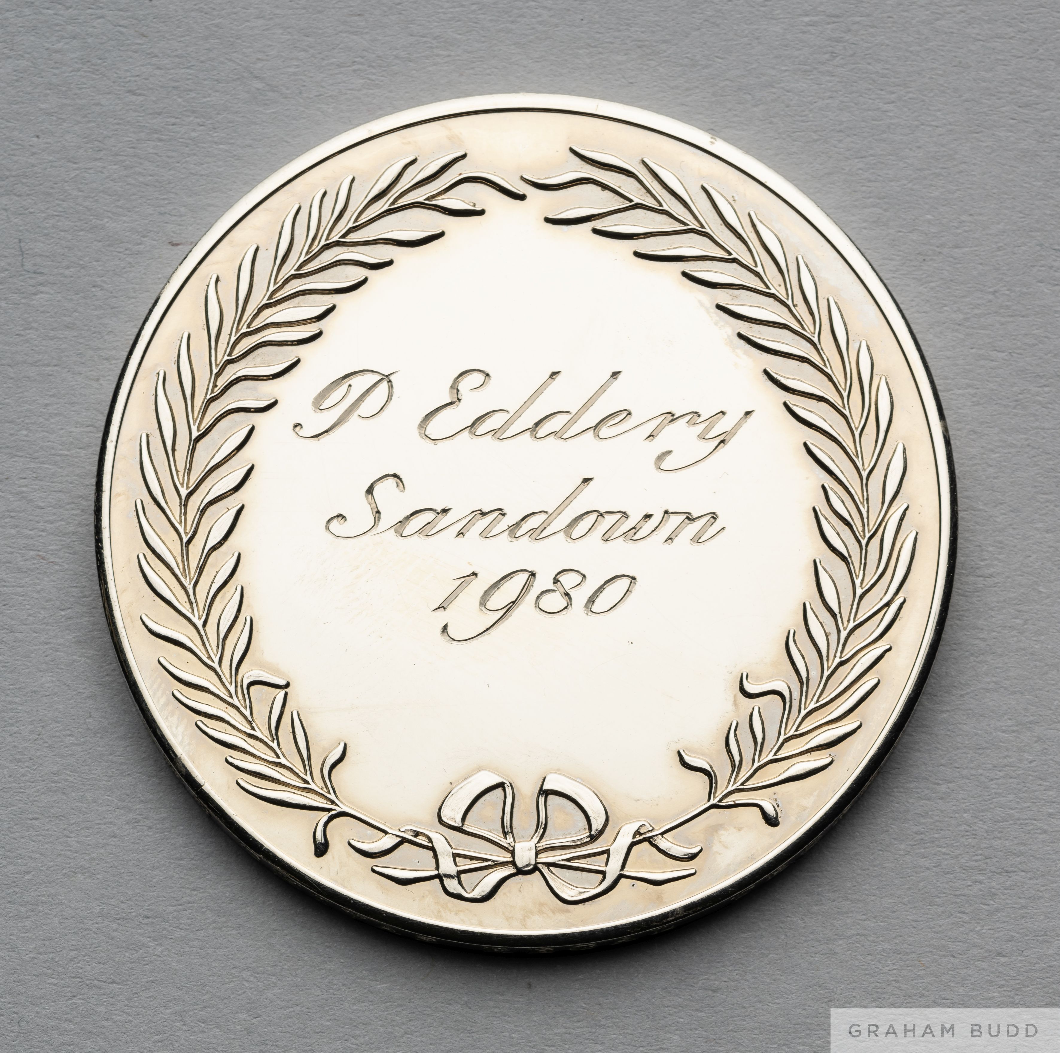 The Chivas Regal Trophy commemorative medallion presented to Pat Eddery at Sandown Park in 1980, - Image 2 of 2