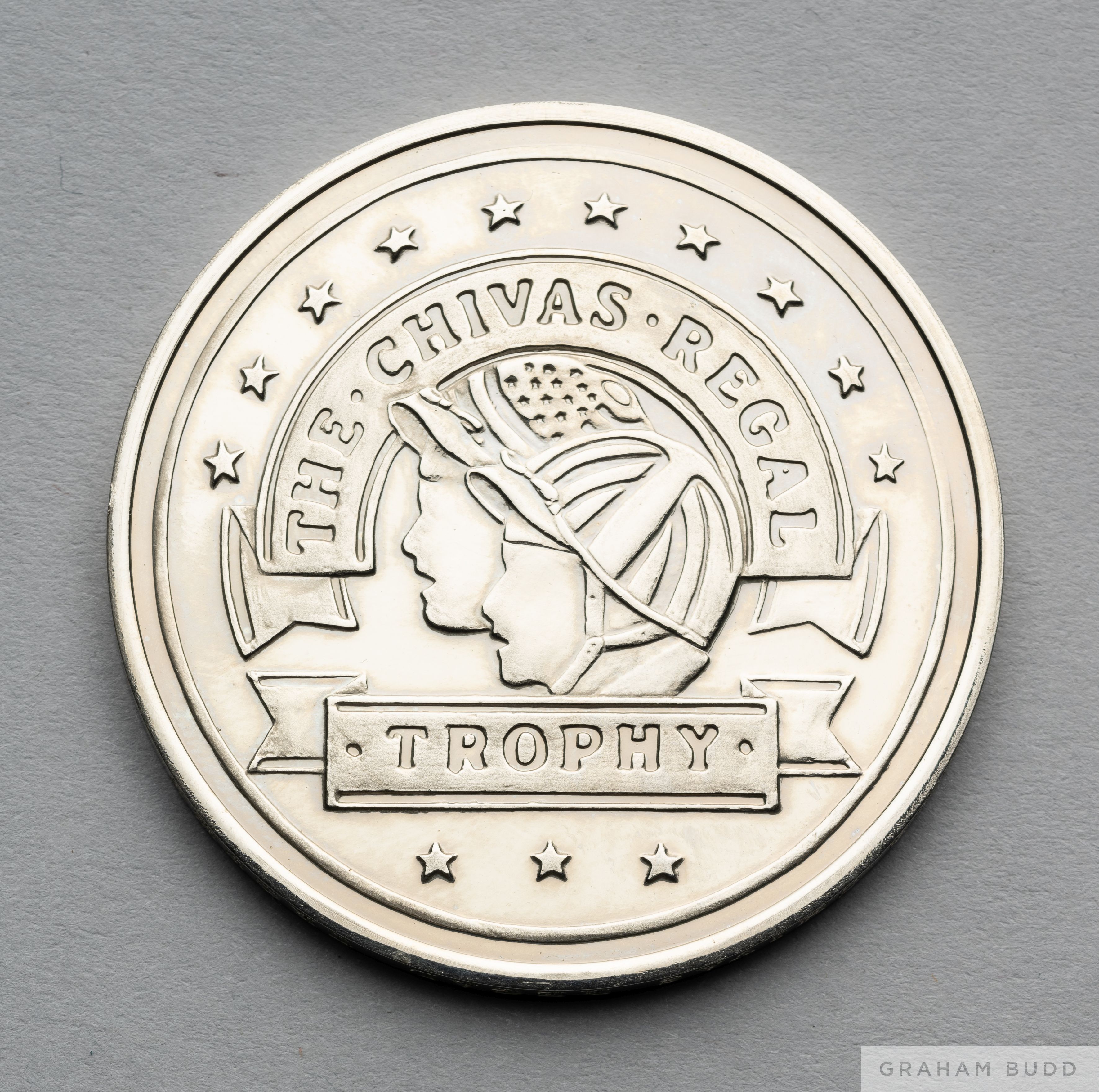 The Chivas Regal Trophy commemorative medallion presented to Pat Eddery at Sandown Park in 1980,