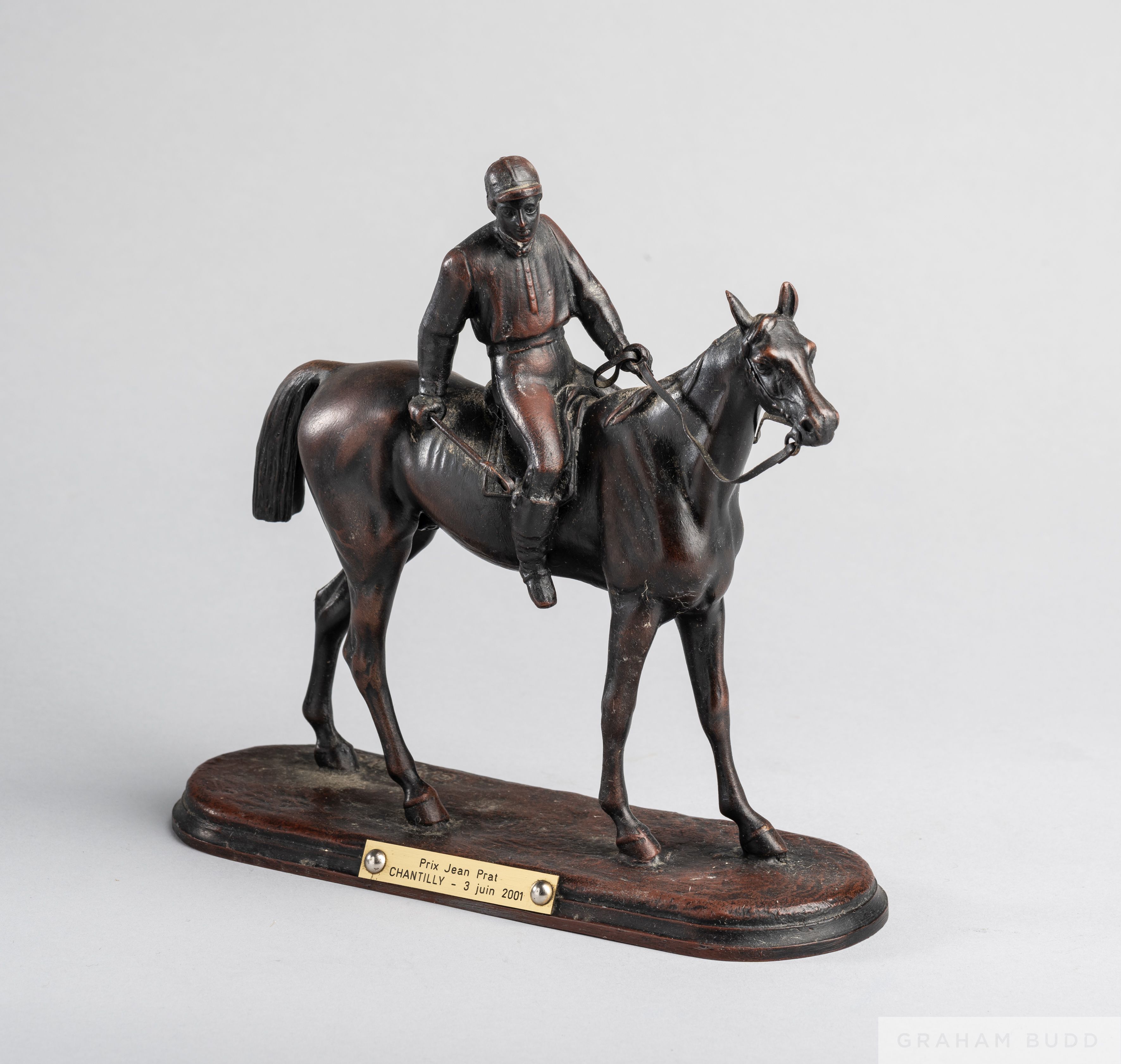 The winning jockey’s trophy presented to Pat Eddery for the victory on Olden Times in the Prix