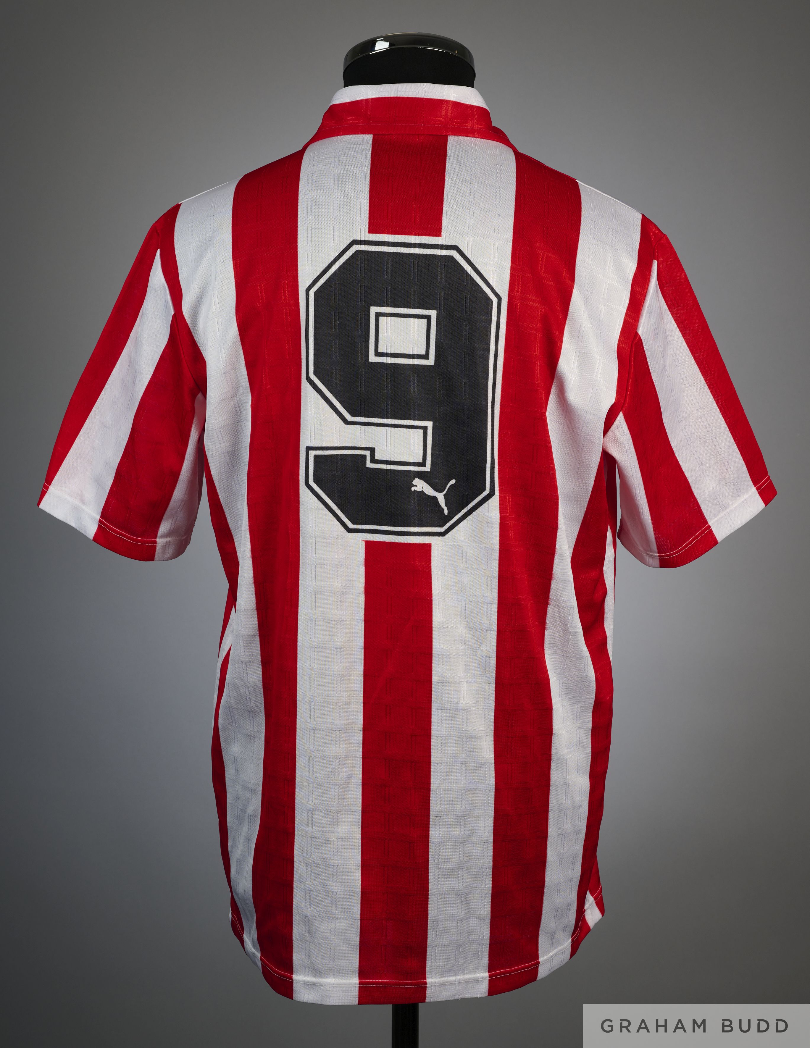Manolo Alfaro red and white No.9 Atletico Madrid short-sleeved shirt, 1992 - Image 2 of 2