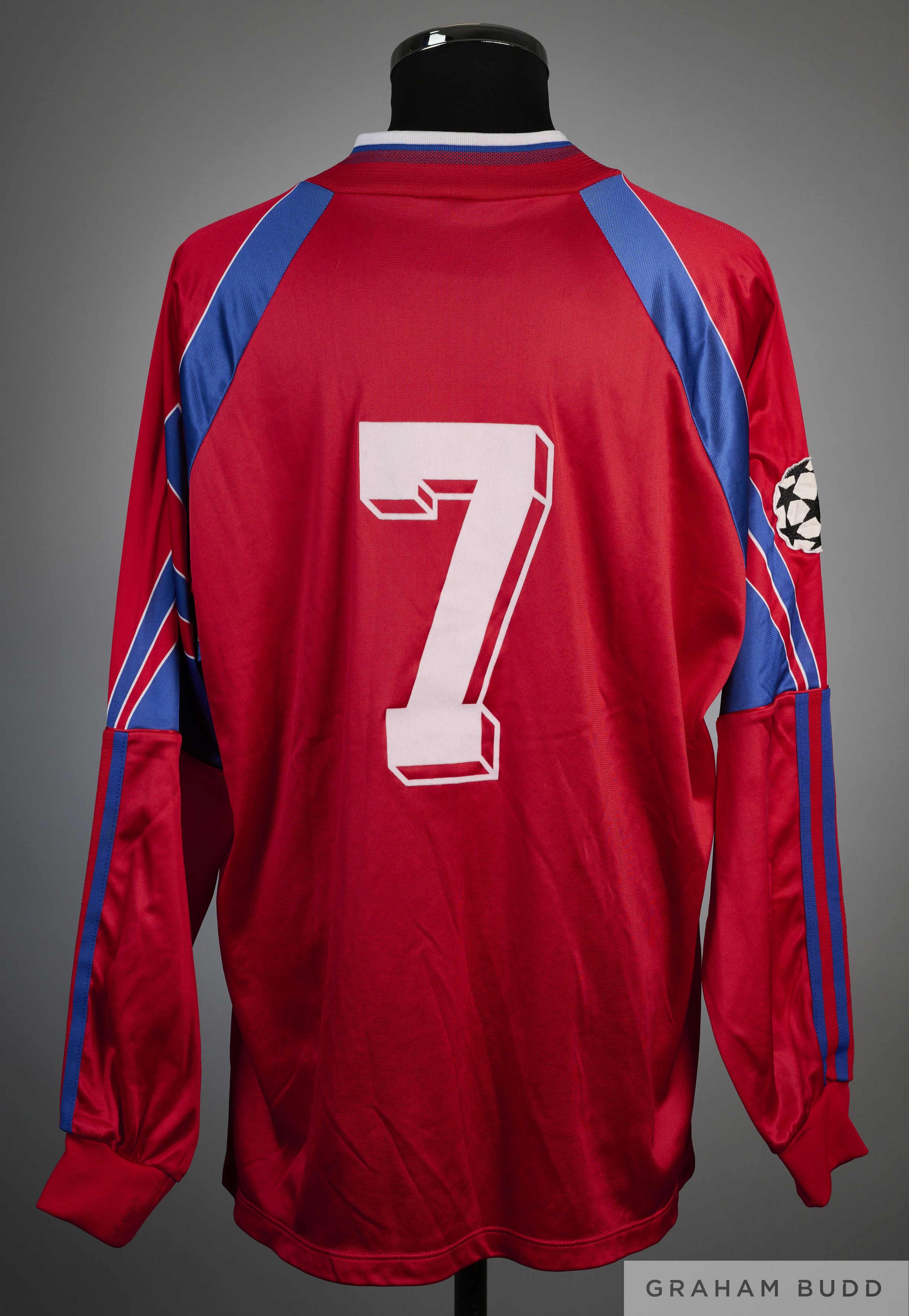 Marius Lacatus red, blue and white No.7 Steaua Bucharest match worn long-sleeved shirt - Image 2 of 2