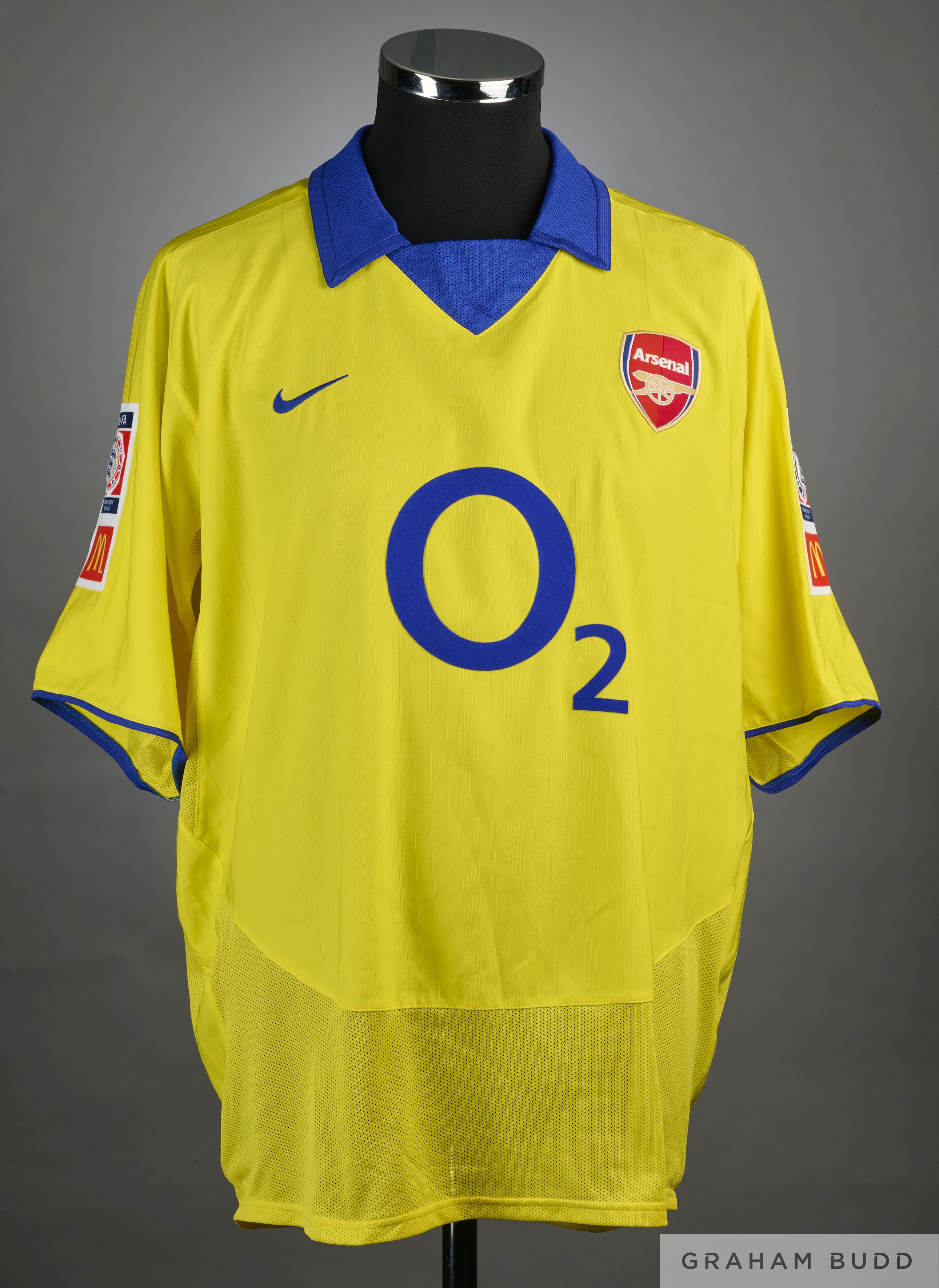 Kolo Toure yellow and blue No.28 Arsenal 2003 Community Shield short-sleeved shirt