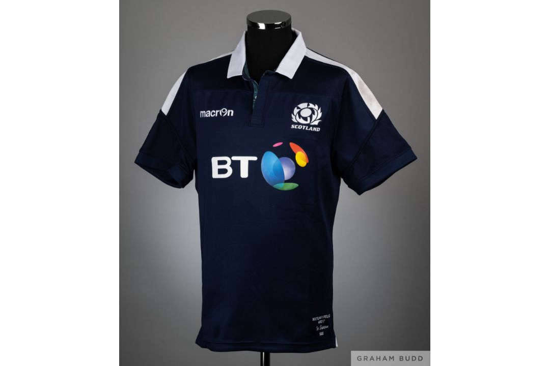 Tim Swinson navy & tartan Scotland no.19 Six Nations shirt v Ireland, Murrayfield, 4th February 2017 - Image 1 of 2