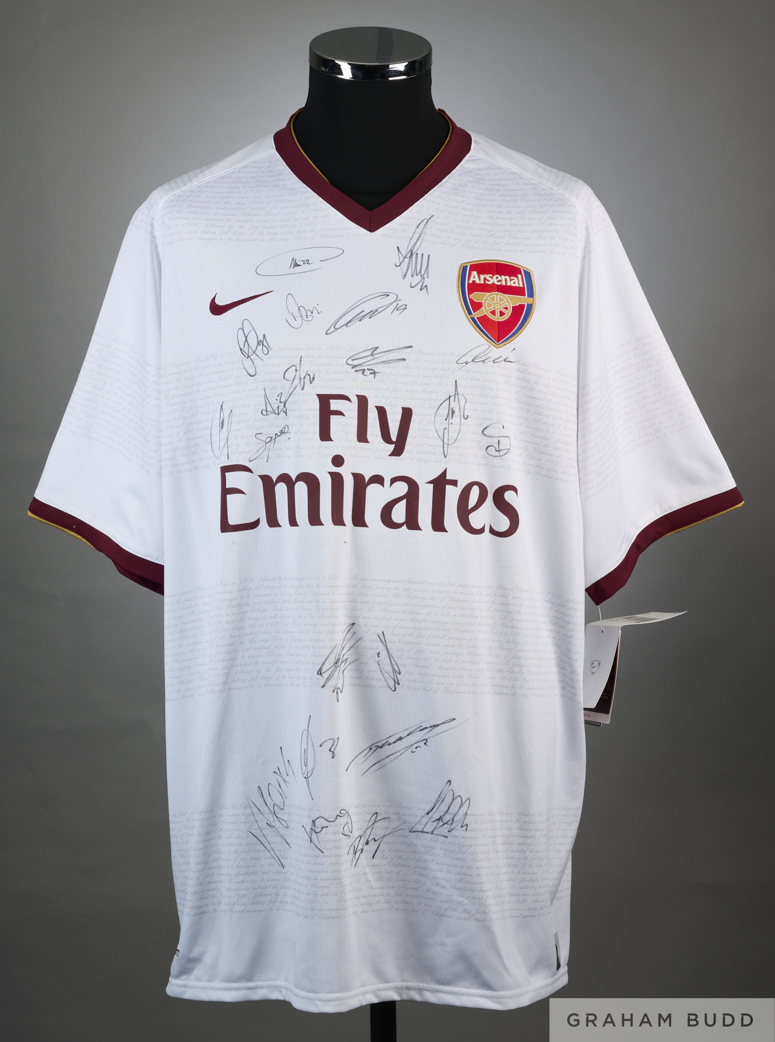 Arsenal white and redcurrant replica autographed shirt, 2007-08