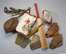 Box of vintage sporting equipment