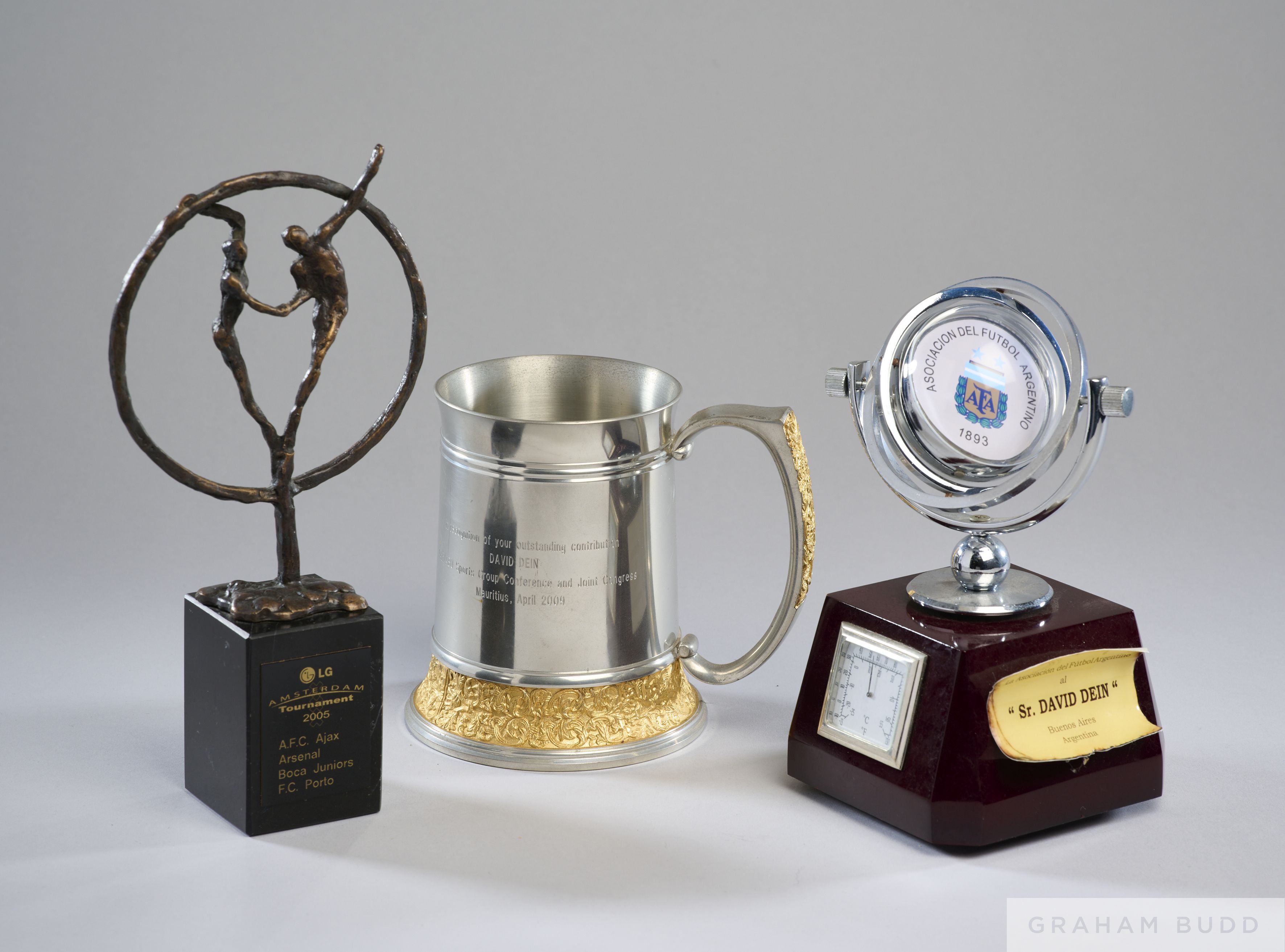Three commemorative gifts awarded to David Dein MBE,