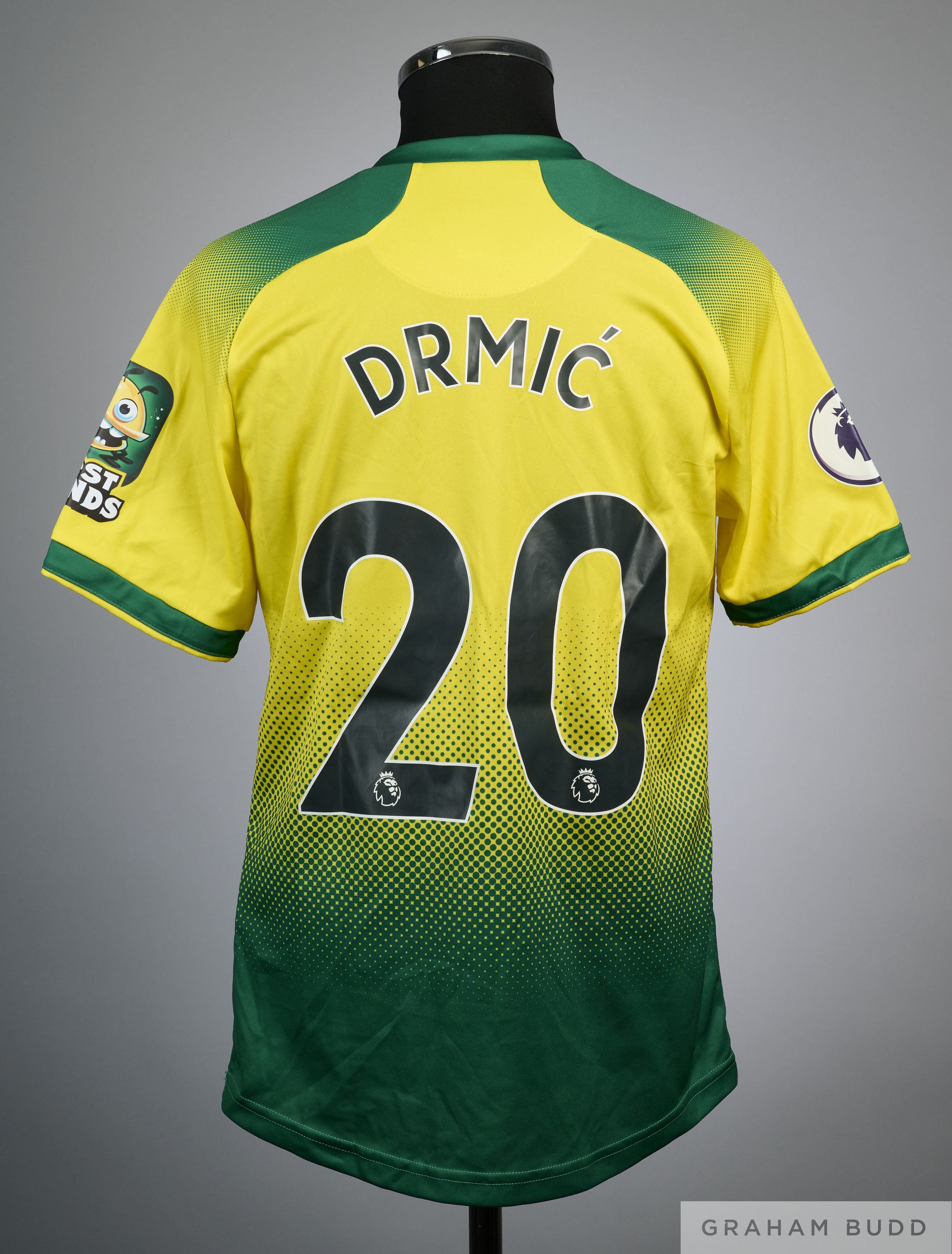 Josep Drmic yellow no.20 match issue short sleeved Norwich City home shirt - Image 2 of 2