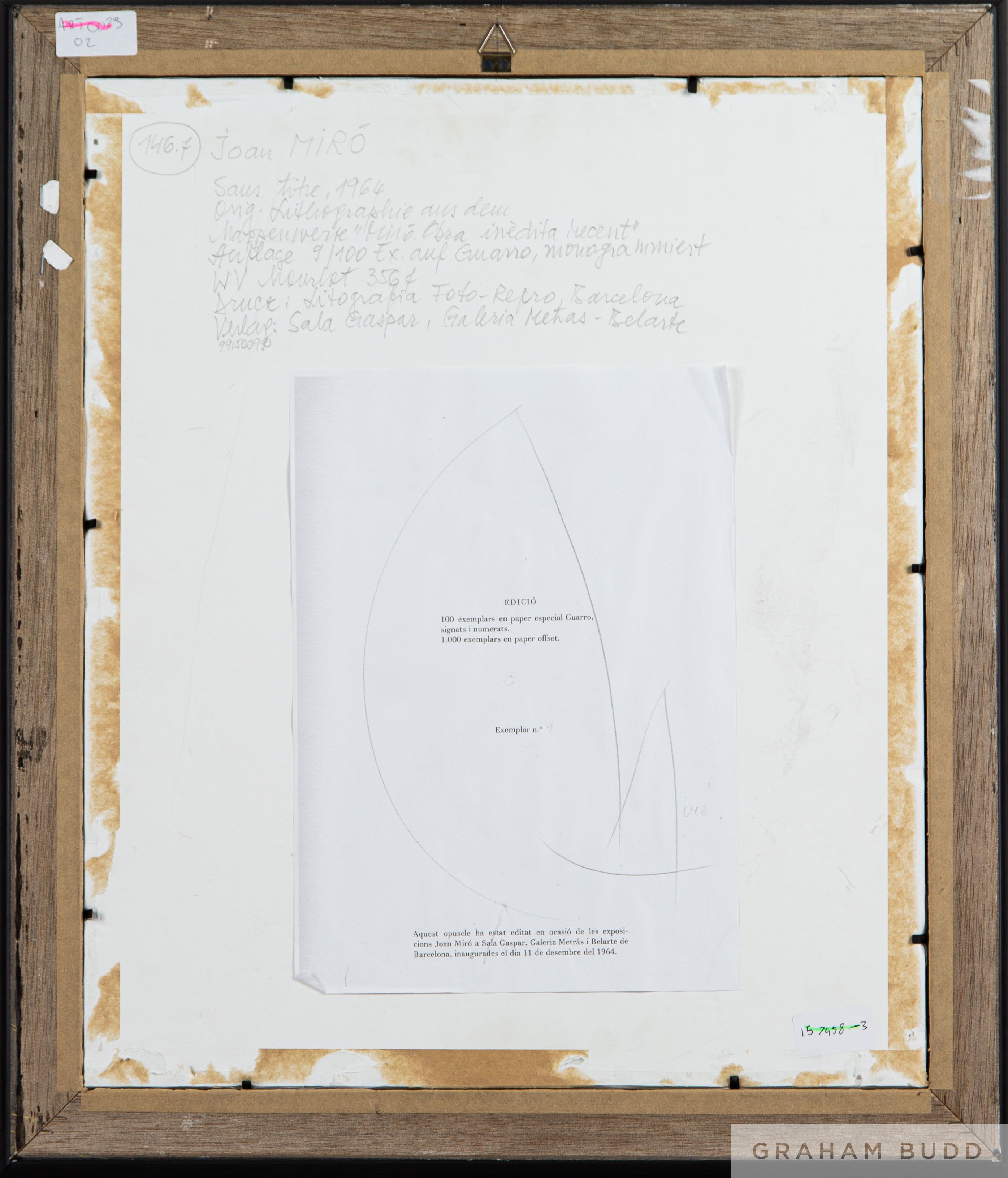 Joan Miro 'Obra Inedita Recent (plate VII), 1964 - Image 2 of 2