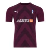 Shaun Hobson burgundy Oldham Athletic AFC 'Alzheimer's Research UK For A Cure' no.5 shirt,