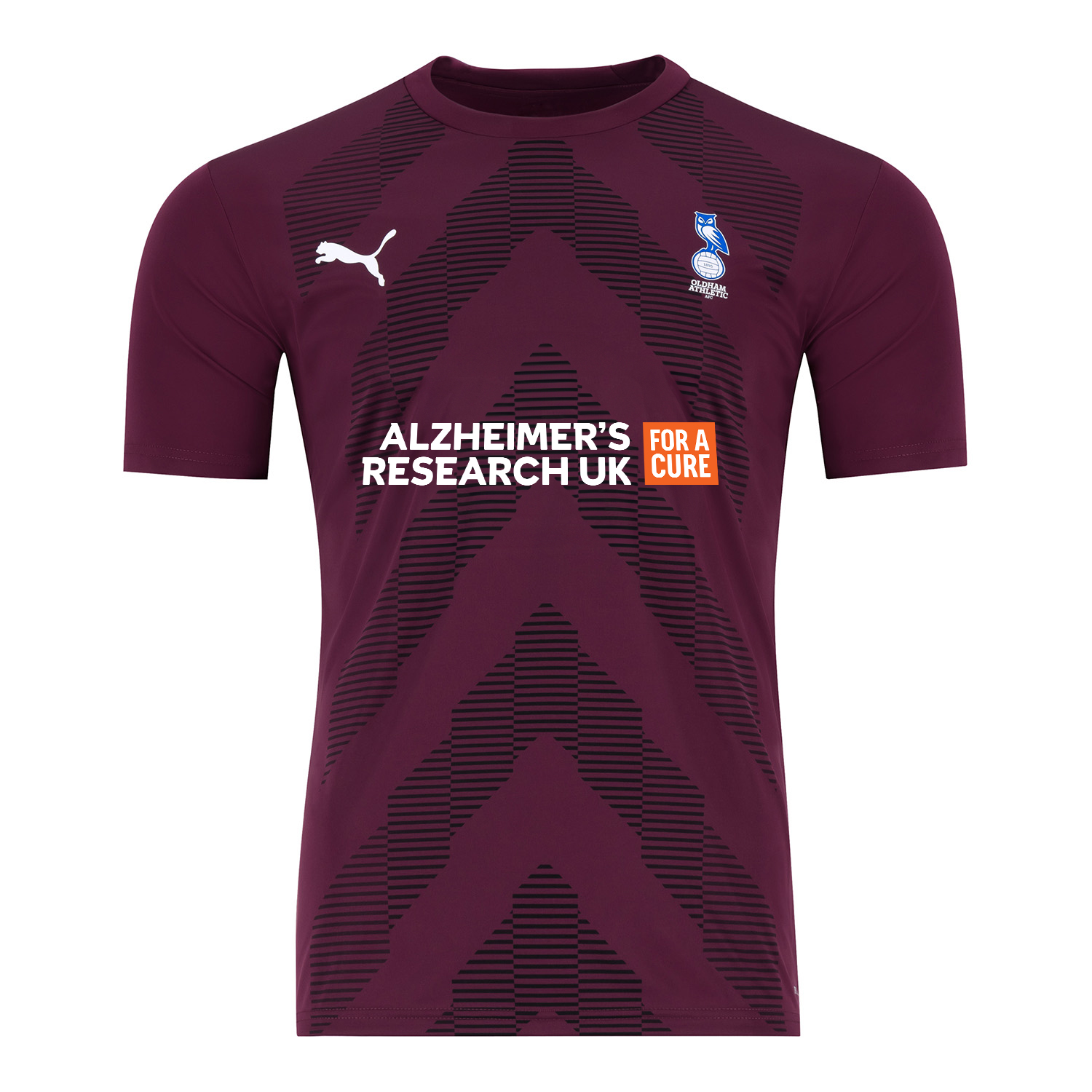 Brennan Dickenson burgundy Oldham Athletic AFC 'Alzheimer's Research UK For A Cure' no.22 shirt,