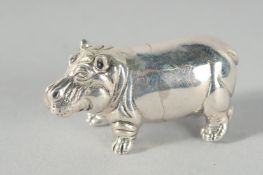 A CAST SILVER HIPPO PIN CUSHION, 3.5 cm.