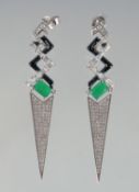A PAIR OF ART DECO STYLE DROP EARRINGS.