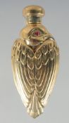 A GOLD PLATED BIRD SCENT BOTTLE, 7.5 cm.