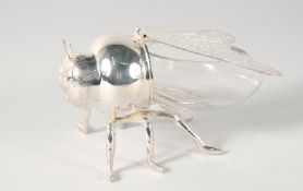 A SILVER PLATED HONEY POT FORMED AS A BEE.