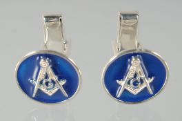 A PAIR OF SILVER MASONIC CUFFLINKS.