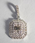 A VERY GOOD 9ct. GOLD, DIAMOND SET, DECO STYLE PENDANT.
