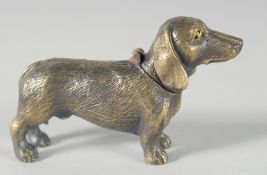 A BRASS DACHSHUND VESTA CASE, 6.5 cm.