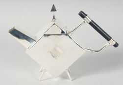 A CHRISTOPHER DRESSER DESIGN SILVER PLATED TEAPOT.