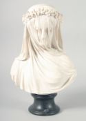 A BUST OF A VEILED LADY. 32 cm high.