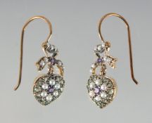 A GOOD PAIR OF 9CT GOLD SUFFRAGETTE HEART EARRINGS