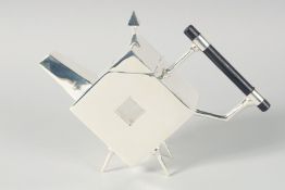 A CHRISTOPHER DRESSER DESIGN SILVER PLATED TEAPOT.